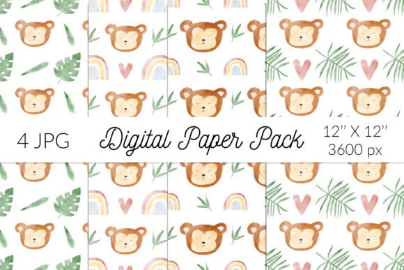 African Wild Animal Monkey Digital Paper for Creative Projects