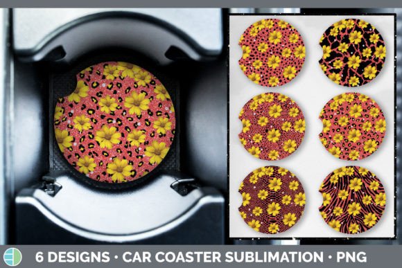 Red Animal Print Car Coaster | Flower Su: Bold Sublimation Design