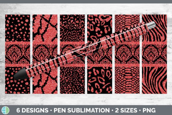 Red Damask Pen Wraps: Glitter Animal Print Sublimation Designs