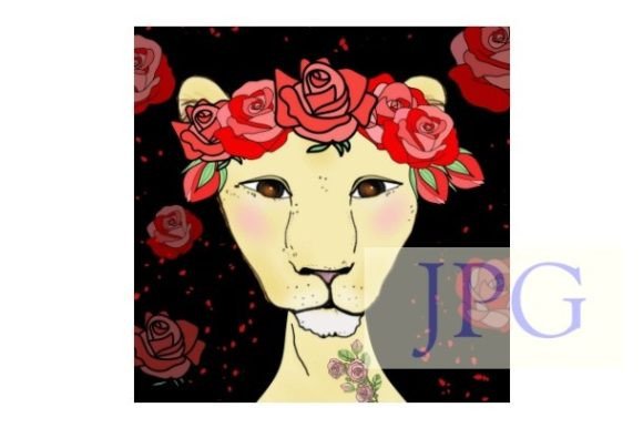 The Power of the Lioness: Red Roses Crown Print Animal